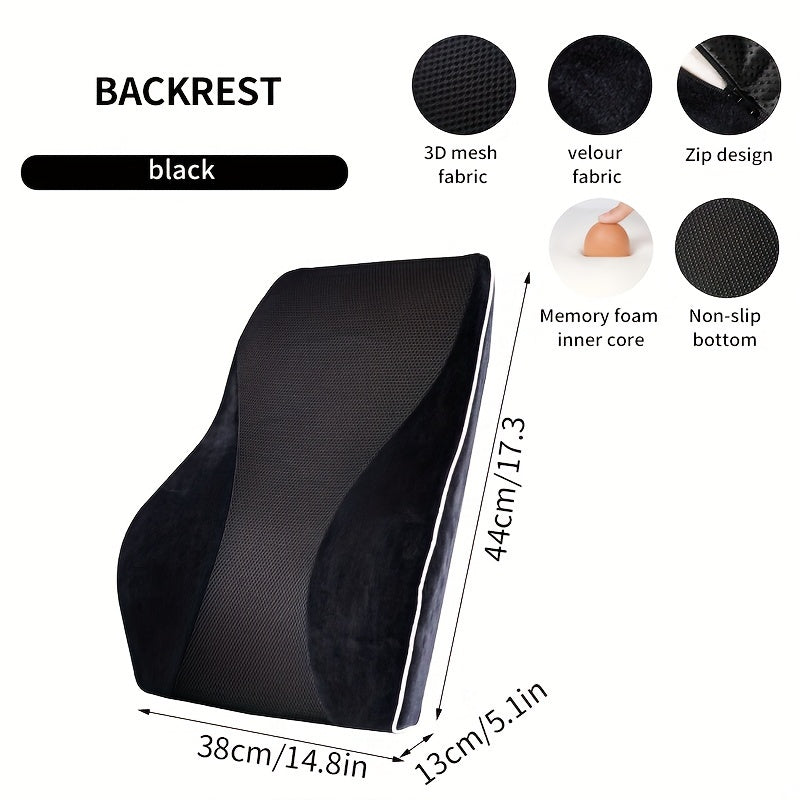 1pc Ergonomic Lumbar Support Cushion with Breathable Mesh, Adjustable Straps, Easy Installation, Lightweight Knit Fabric, Medium Soft Firmness for Back Support, Hand Washable, No Electricity Needed, Ideal for Car, Office, Sofa - Removable Cover, Black