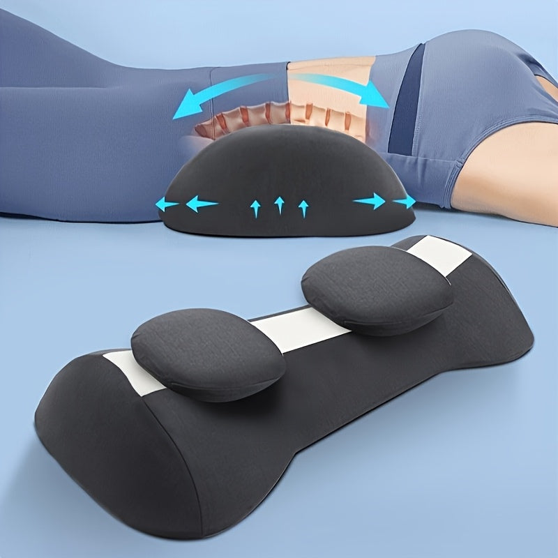 Ergonomic 3D Contoured Lumbar Support Pillow - Removable Washable Magnetic Cover with Heat Relax, Dual Use for Office Chair & Bed, White Geometric Design, No Power Needed