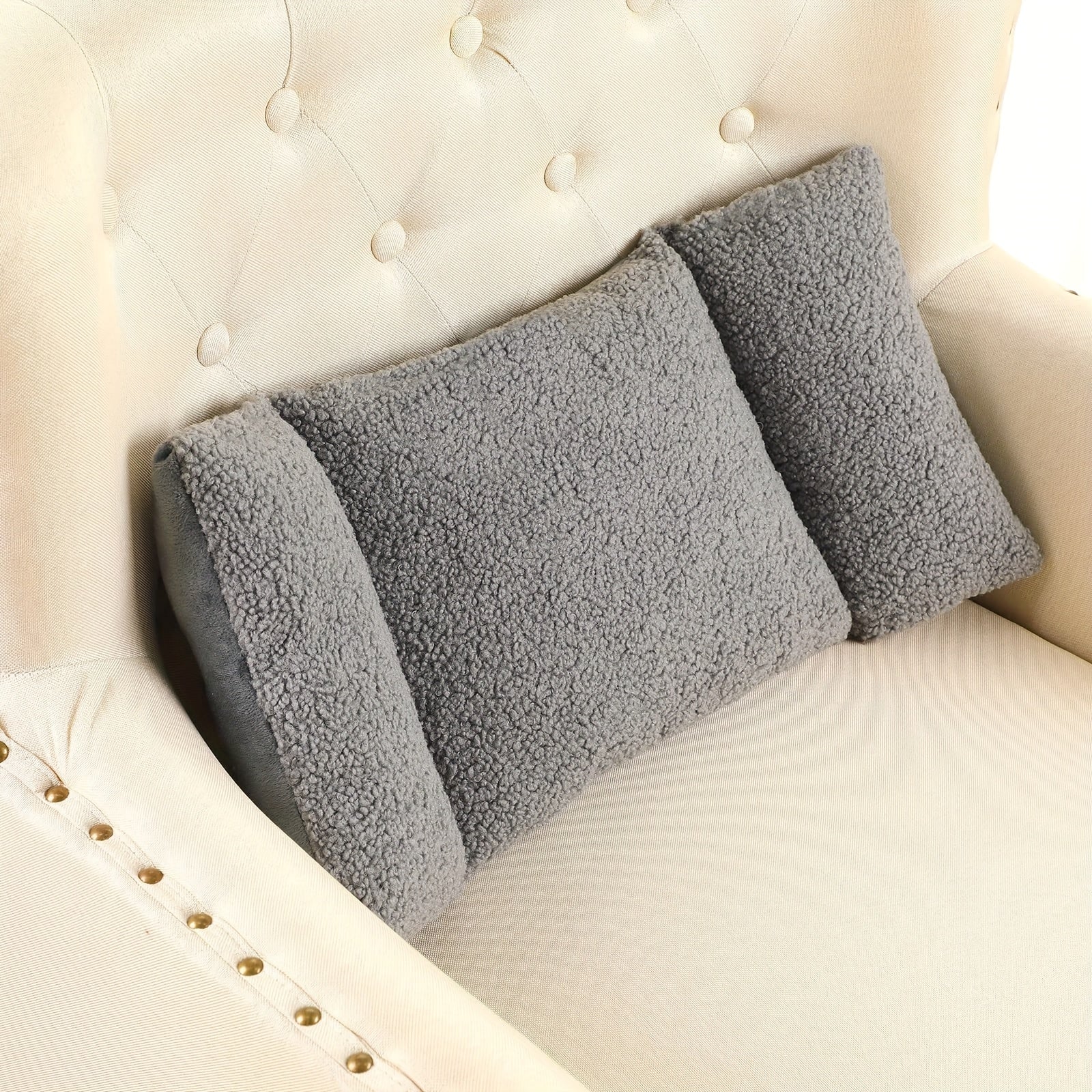 3-Section Lumbar Support Pillow for Office Chairs and Sofas - Soft Polyester Backrest Cushion with Ties, Hand Wash Only, Grey, Comfortable 3-Stage Adjustable Back Support for Home or Office Use, Back Support Pillow for Sitting