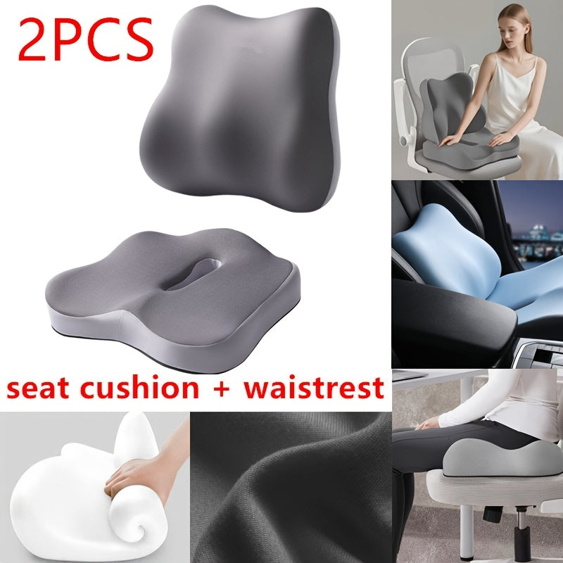 2pcs Ergonomic Office Chair Cushions with - Posture-Correcting Lumbar Support & Thickened Seat Pad, Breathable Grey Cushions for Office, Car, Wheelchair - Washable Covers for Home &, Ergonomic Chair, Durable Zipper Cover