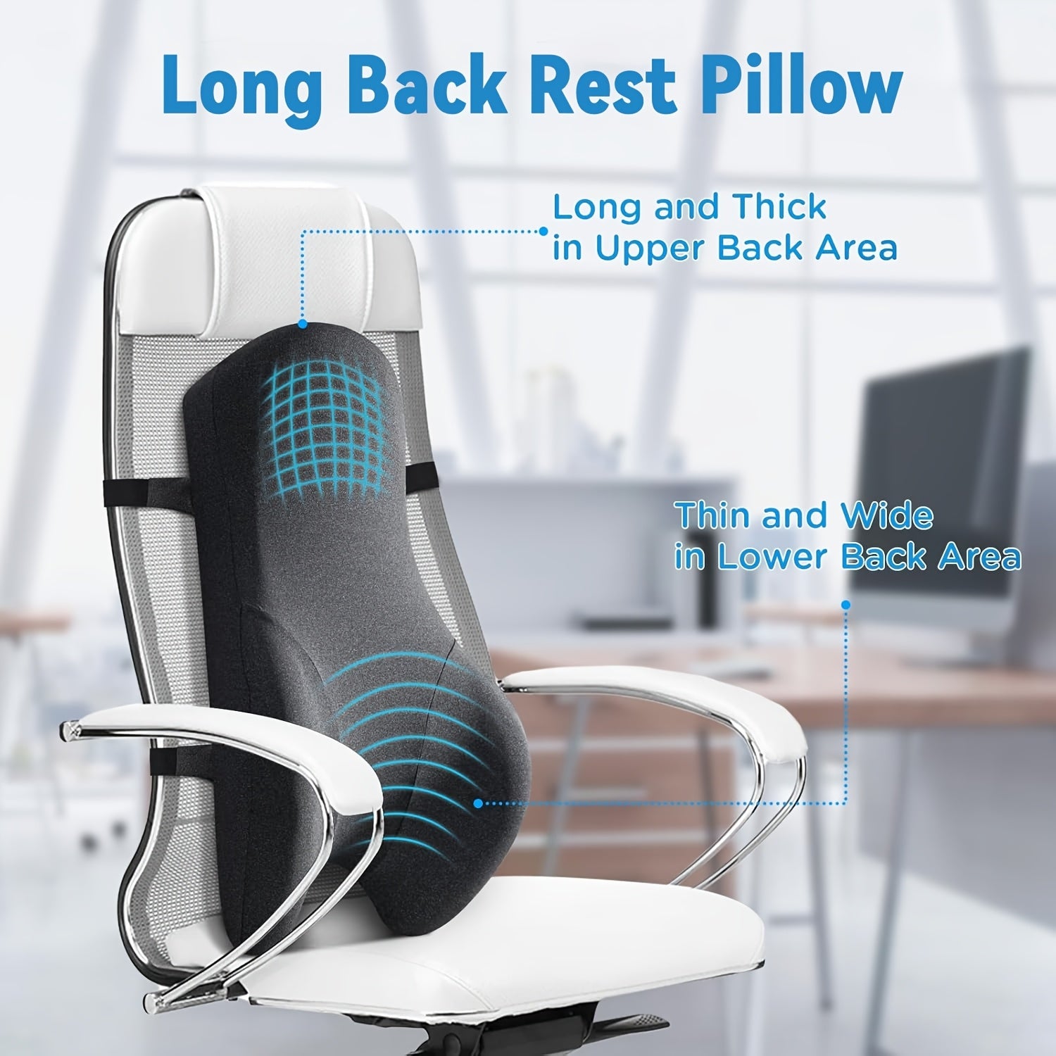 Lumbar Support Pillow for Office Chair Long Back Support Pillow for Comfort, Back Pain Relief Promotes Posture- Memory Foam Back Cushion for Gaiming Chair, Recliner