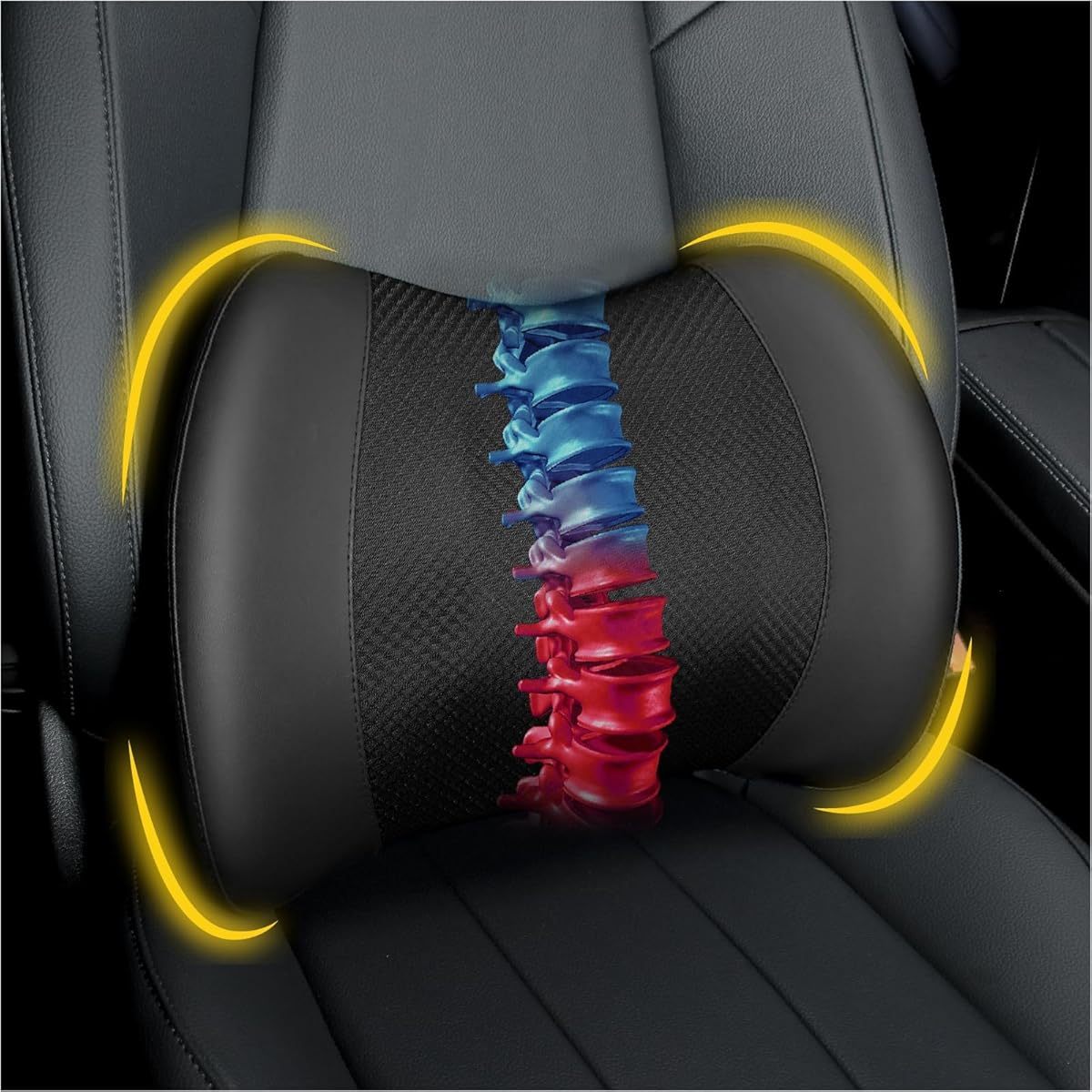 Ergonomic Lumbar Support Pillow for Lower Back - Posture-Correcting Cushion with, Car, Office Chair, Wheelchair - Lower Back Relief, Driving, Home & Travel - Machine Washable - Black, Backrest Pillow, Contoured Design, Durable Construction, Long Sitting
