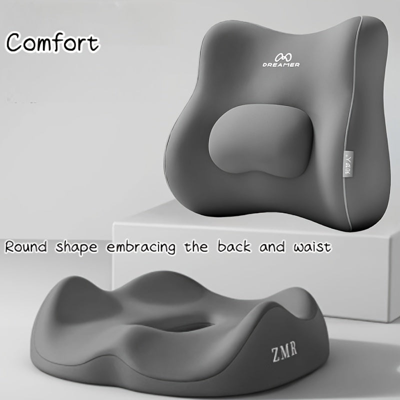 1pc ZMR All-in-one Deluxe Office & Study Lumbar Support Backrest, High Elasticity Memory Foam, Breathable & Comfortable, Ergonomic Design for Ergonomic Support, Relief from Back Pain, Ergonomic Seat Pad | Minimalist Backrest | Ergonomic Design