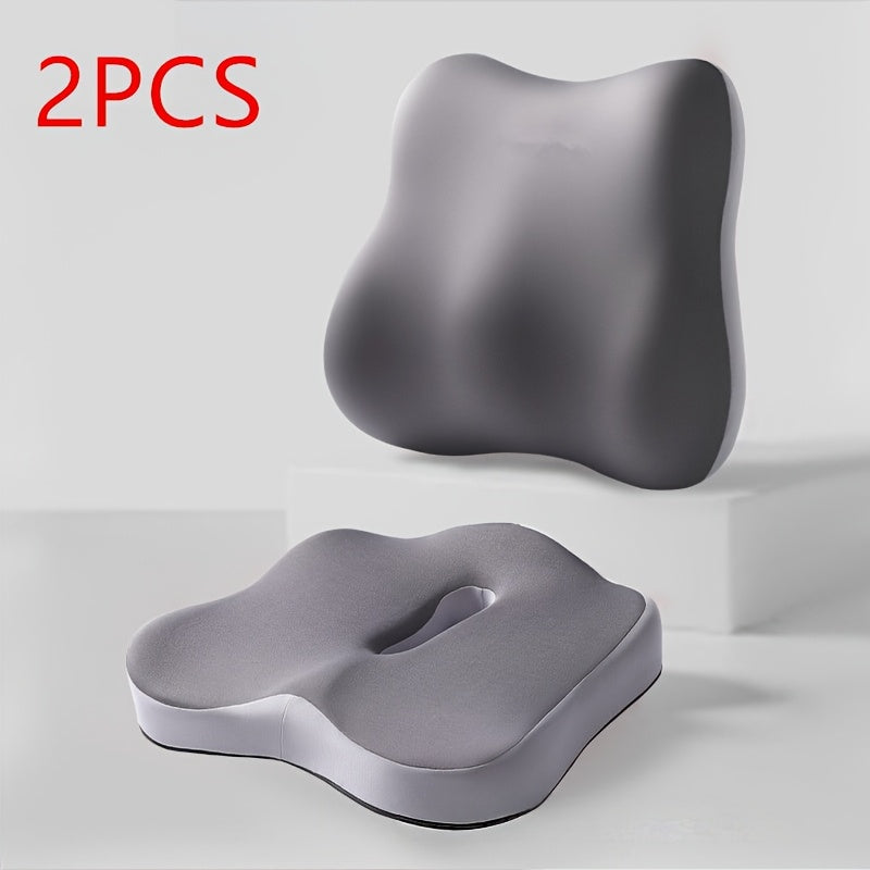 2pcs Ergonomic Office Chair Cushions with - Posture-Correcting Lumbar Support & Thickened Seat Pad, Breathable Grey Cushions for Office, Car, Wheelchair - Washable Covers for Home &, Ergonomic Chair, Durable Zipper Cover