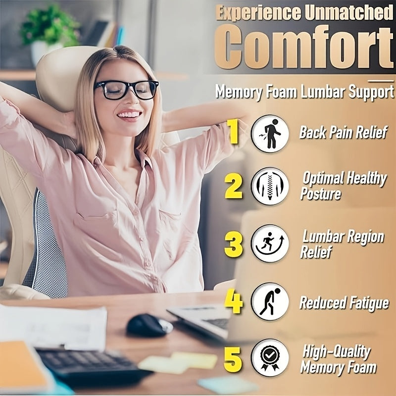 Ergonomic Lumbar Support Cushion with Memory Foam, Breathable 3D Mesh, for Car Seats, Office Chairs, Wheelchairs & Recliners - Lightweight, Removable Cover, Medium Soft Firmness, Back Ergonomic Support|Breathable Cushion|Removable Cover Cushion