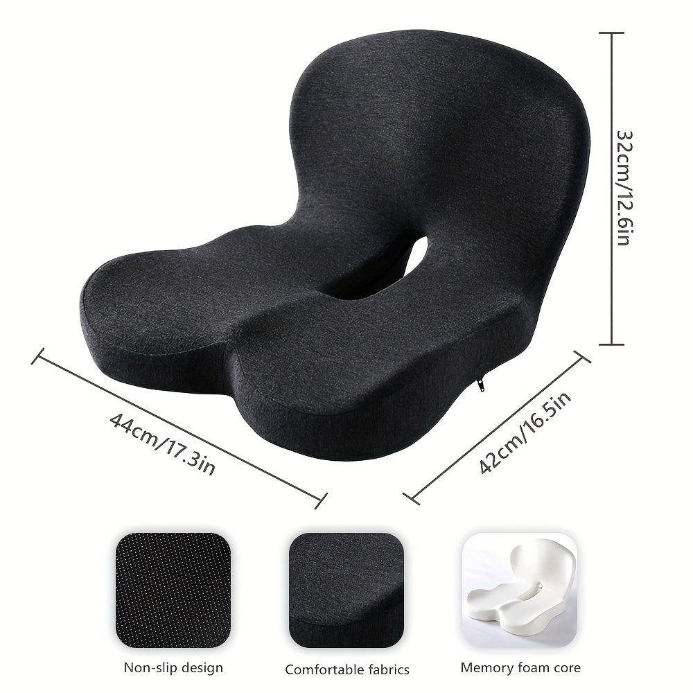 1pc Memory Foam Cushion Backrest Pad, Ergonomic Lumbar Support Cushion With Core - Posture-Correcting Backrest Pillow, Durable & Washable Cushion For Long Sitting, Driving And Desk Work