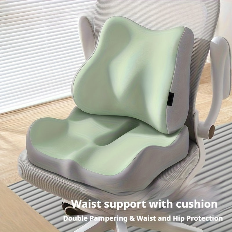 2pcs/1pc Lumbar Support Cushion for Office Chair - Memory Foam Seat and Backrest Combo, Double-Layer Thickened Hip & Back Support, Breathable Polyester Fabric, Machine Washable, Enhanced Comfort
