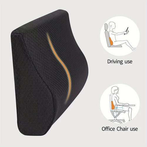 1pc Ergonomic Lumbar Support Cushion, Polyester Knit Fabric Chair Back Pillow, Machine Washable, Black, Chair Cushion Pad