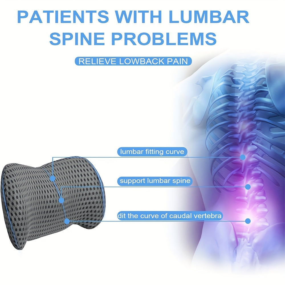 Ergonomic Lumbar Support Pillow - Memory Foam Back Cushion with Machine Washable Cover, Lightweight, Reversible, Medium Soft Firmness for Office Chair, Car Seat, Sofa, Gaming Chair - Non-Woven Fabric Liner, No Electricity Needed