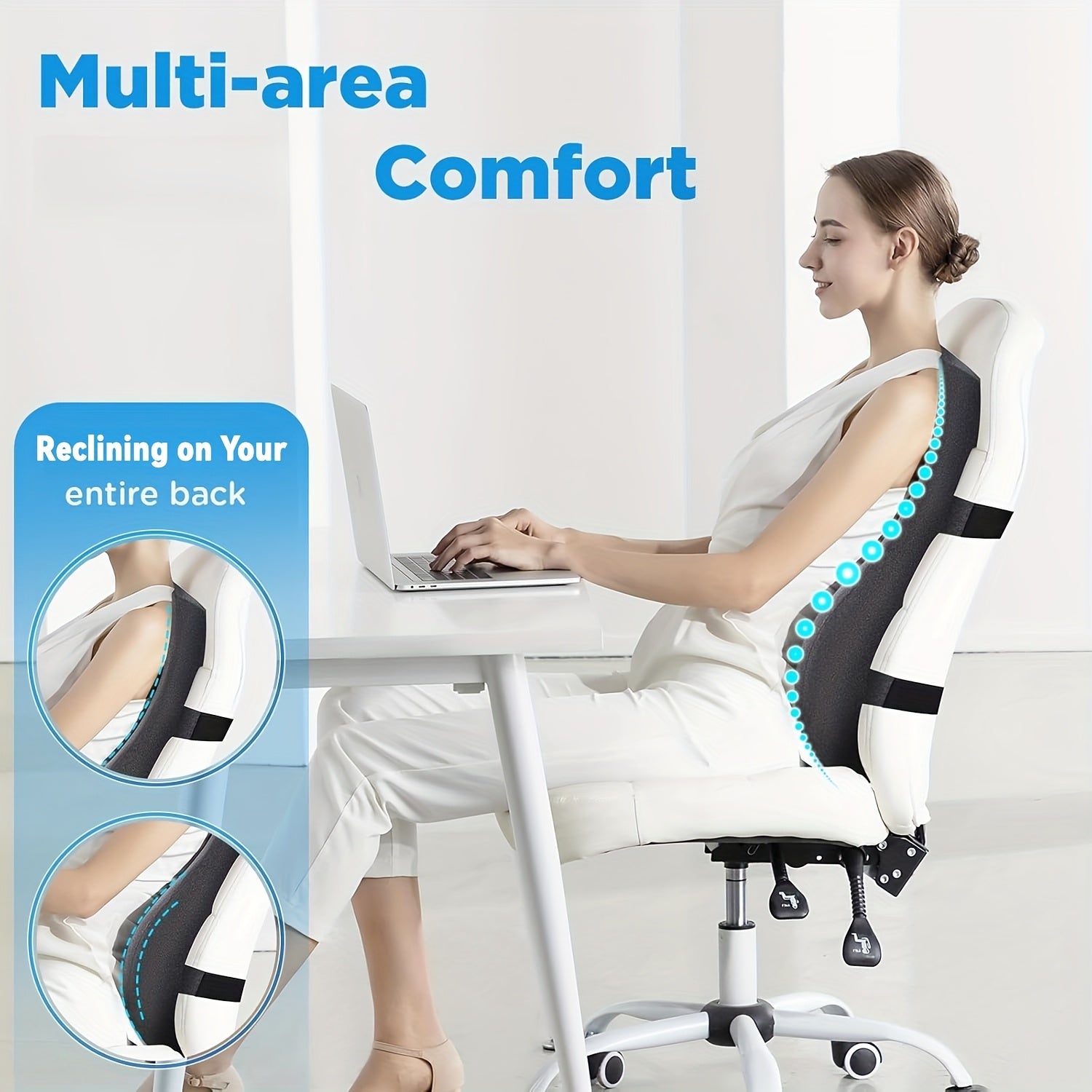 Lumbar Support Pillow for Office Chair Long Back Support Pillow for Comfort, Back Pain Relief Promotes Posture- Memory Foam Back Cushion for Gaiming Chair, Recliner
