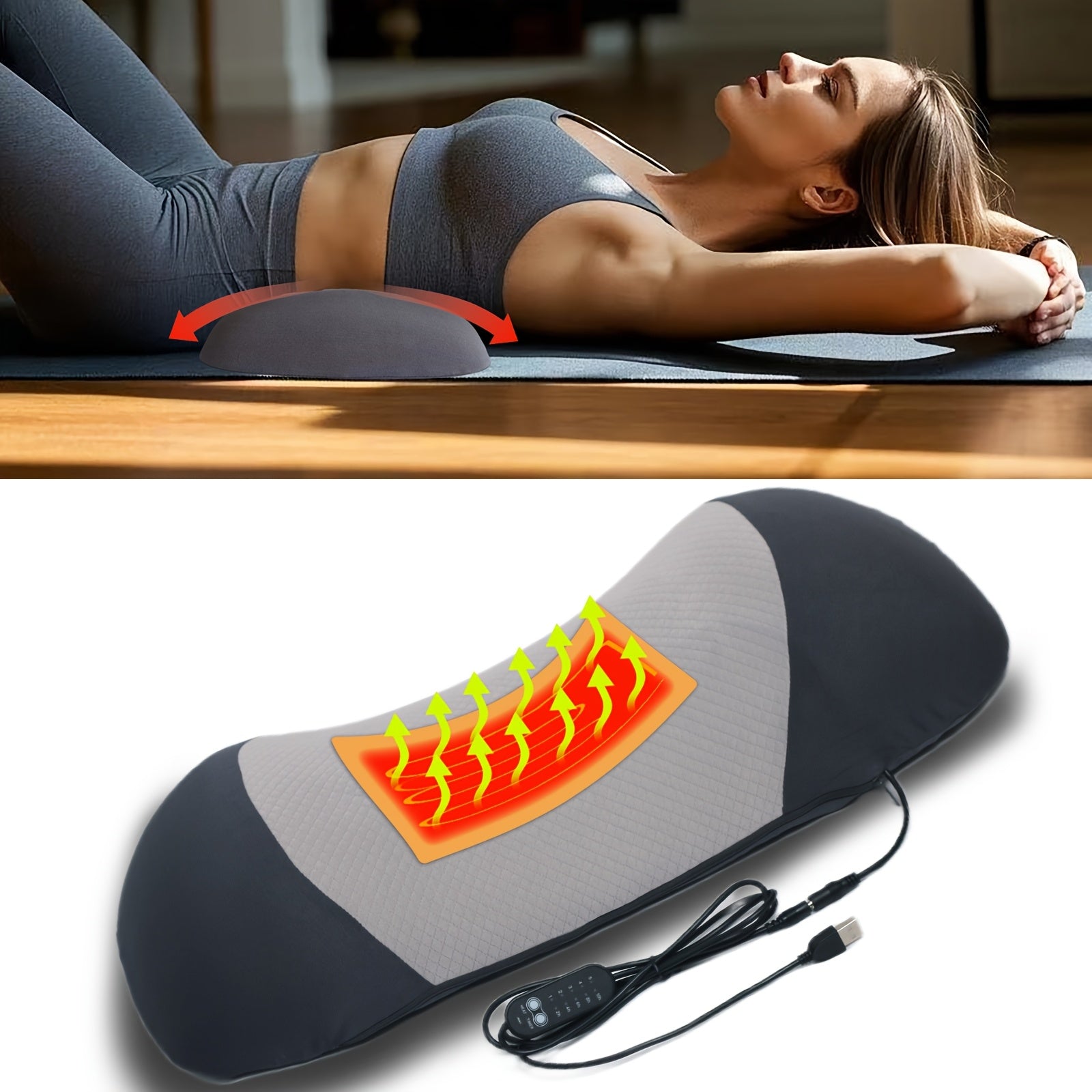 USB-Powered Heated Lumbar Support Pillow with 5 Adjustable Temperature Settings & Timer, Ergonomic Back for Office Chairs, Cars, and Home Use - Gray, Backrest Pillow