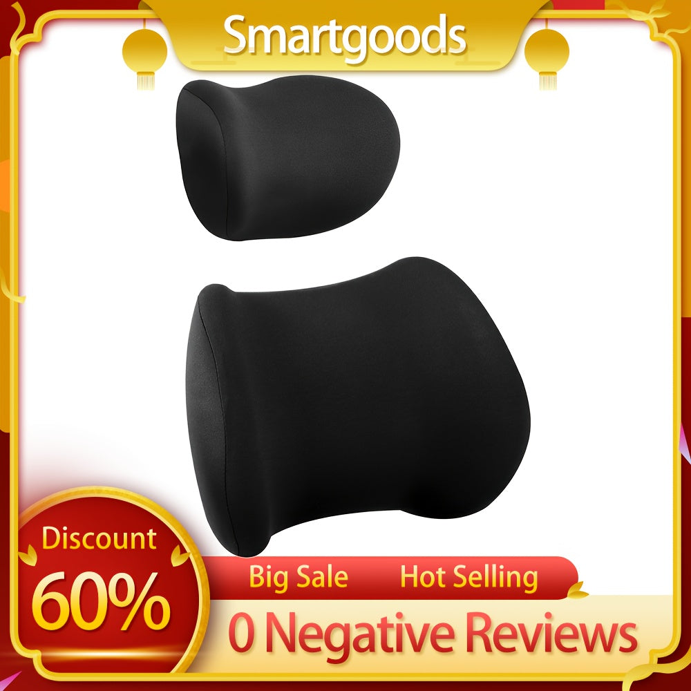 Headrest Lumbar Support Cushion Ergonomic Lumbar Support Pillow And Neck Pillow Kit for Office Chair And Car Seat, Memory Foam Back Pillow for Lower Back Pain Relief, Back Support Pillow for Sitting, Driving, Traveling, Headrest Covers for Car Seats,