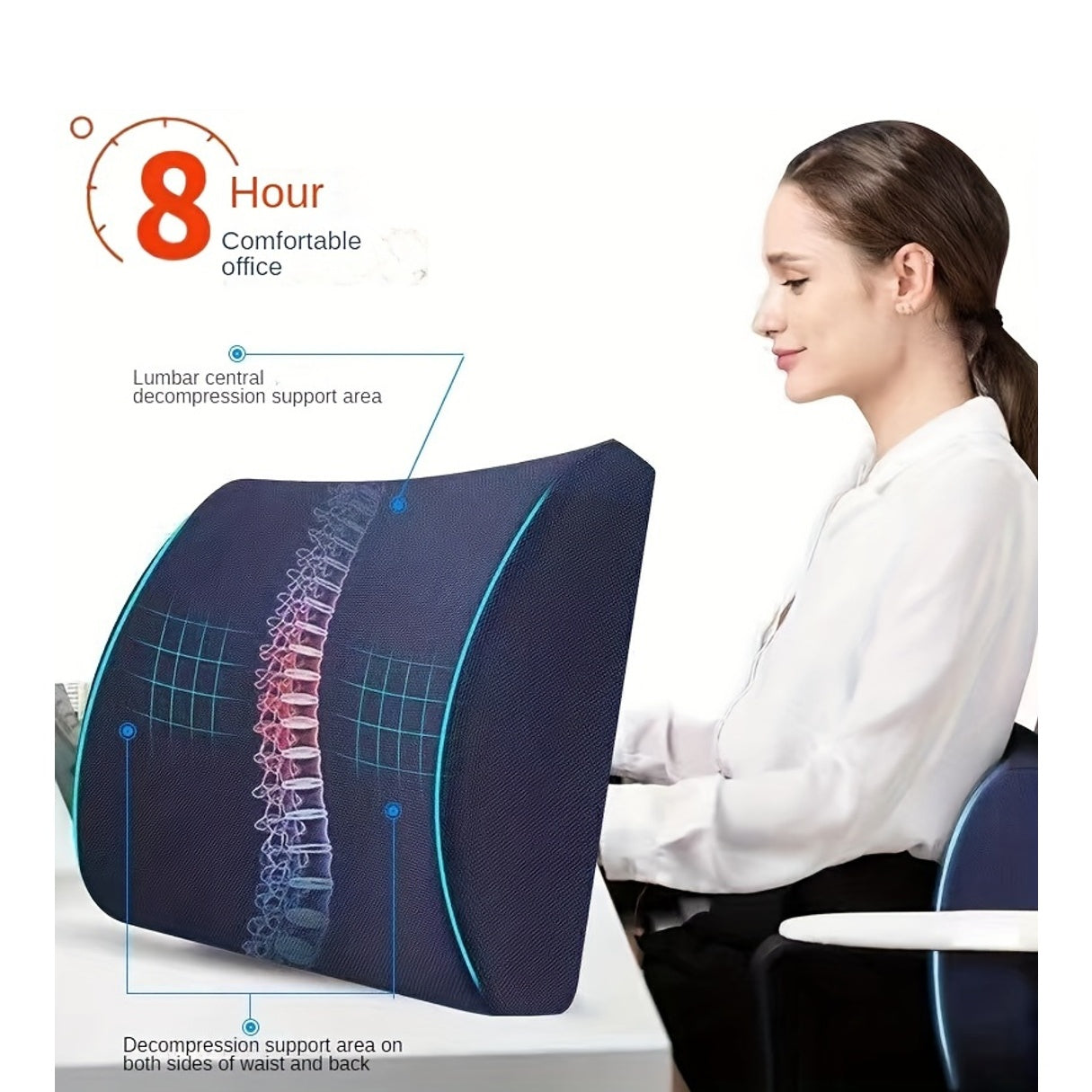 Ergonomic Lumbar Support Pillow for Office Chair and Car Seat - Versatile Lower Back Cushion, Breathable Polyester Cover, Blue, Posture Improvement | Contoured Lumbar Pillow | Medium Firm Pillow, Seat Cushion