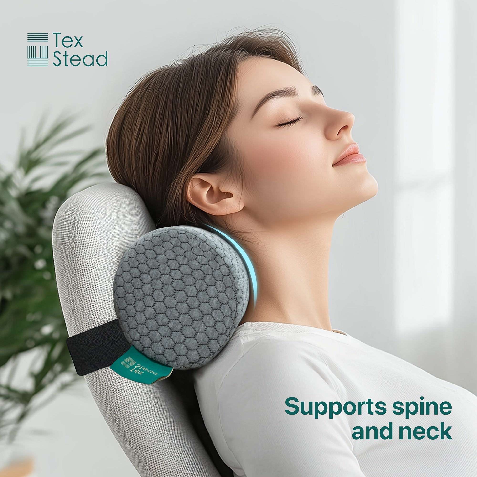 1pc TEXSTEAD Ergonomic Lumbar Support Pillow with Removable Cover & Elastic Strap – Medium Firm Foam Cylinder Bolster for Neck, Back, and Seat Relief – Ideal for Office, Car, and Home Use, Backrest Pillow, Posture Improvement, Contoured Design, Machine