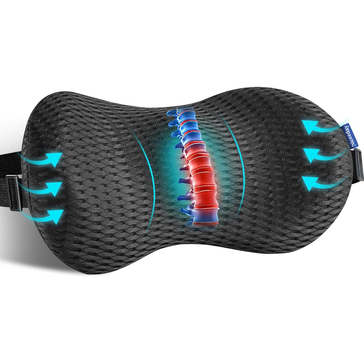 Ergonomic Lumbar Support Pillow for Office Chair & Car Back Support - Cushion with Adjustable Straps, Lower Back Relief, Black, Hand Wash Only, Ideal for Gaming & Desk Chairs, Backrest Pillow, Comfortable Seating, Contoured Design, Durable Construction