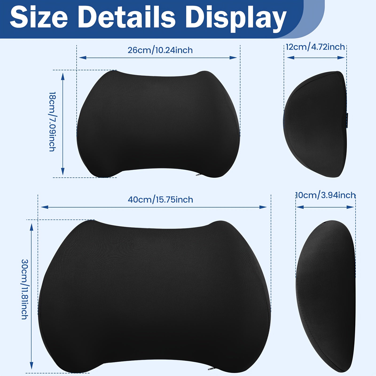 Headrest Lumbar Support Cushion Ergonomic Lumbar Support Pillow And Neck Pillow Kit for Office Chair And Car Seat, Memory Foam Back Pillow for Lower Back Pain Relief, Back Support Pillow for Sitting, Driving, Traveling, Headrest Covers for Car Seats,