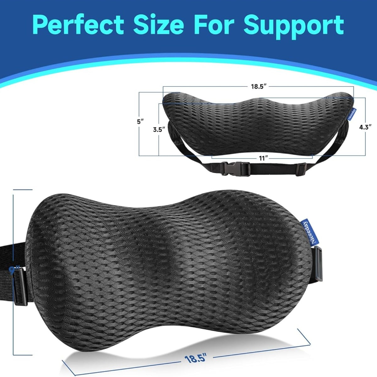 Ergonomic Lumbar Support Pillow for Office Chair & Car - Posture-Correcting Back Cushion with Spinal Alignment, Lower Back Relief, Desk, Gaming Chair - Non-Slip Base, No Power Needed - Ideal for Home, Office, Travel - Black, Backrest Pillow, Contoured