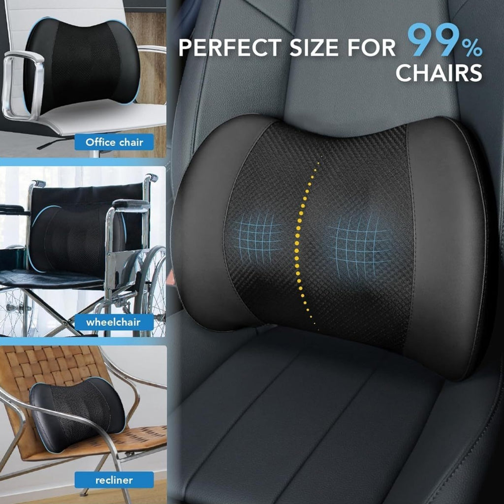 Ergonomic Lumbar Support Pillow for Lower Back - Posture-Correcting Cushion with, Car, Office Chair, Wheelchair - Lower Back Relief, Driving, Home & Travel - Machine Washable - Black, Backrest Pillow, Contoured Design, Durable Construction, Long Sitting