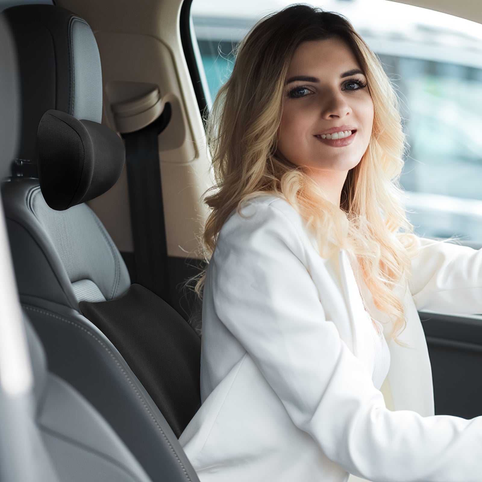 Headrest Lumbar Support Cushion Ergonomic Lumbar Support Pillow And Neck Pillow Kit for Office Chair And Car Seat, Memory Foam Back Pillow for Lower Back Pain Relief, Back Support Pillow for Sitting, Driving, Traveling, Headrest Covers for Car Seats,