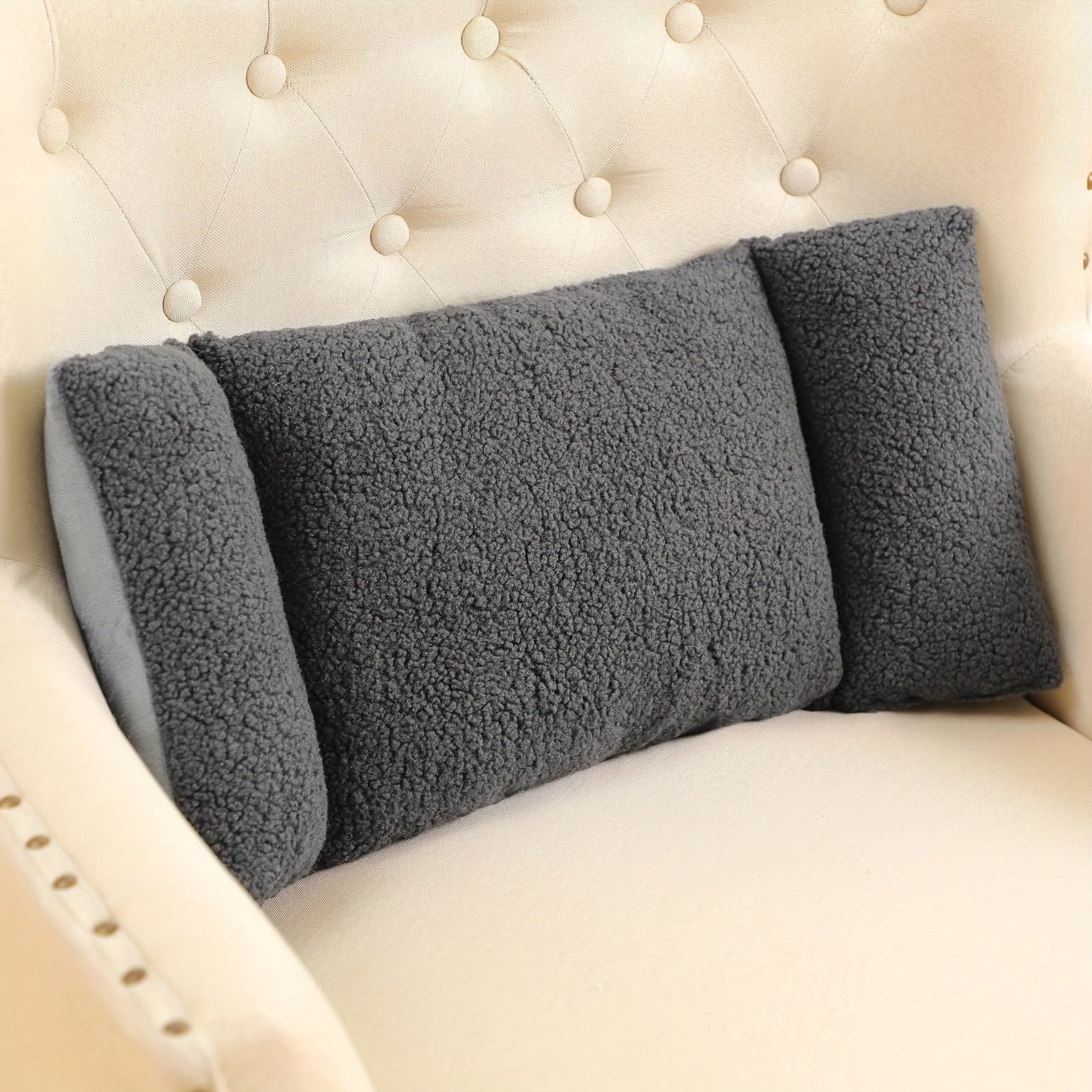 3-Section Lumbar Support Pillow for Office Chairs and Sofas - Soft Polyester Backrest Cushion with Ties, Hand Wash Only, Grey, Comfortable 3-Stage Adjustable Back Support for Home or Office Use, Back Support Pillow for Sitting