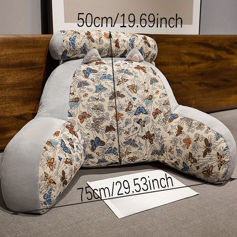 1pc Boho Style Butterfly-Patterned Lumbar Support Pillow - Multi-Color, Ergonomic Back Cushion for Sofa, Bed, and Office Rest, Hand Washable Polyester, All-Season Comfort with Zipper Closure, Decorative Backrest | Butterfly Pattern | Zippered Cover, Cute