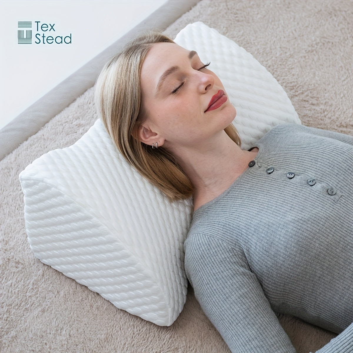 1pc TEXSTEAD Lumbar Support Pillow for Office Chair, Car, and Recliner - Charcoal Geometric Design, Washable Polyester Cover, All-Season Lower Back Pain Relief Cushion, Pain Relief Pillow | Geometric Pattern Pillow | Zipper Closure Pillow, Back Support