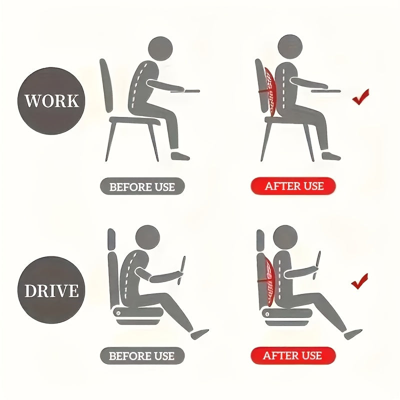 Breathable Lumbar Pillow - Ergonomic Back Cushion with Adjustable Lumbar Support, Posture Correction & Spinal Alignment - Lightweight Office Chair & Car Seat Pillow for Long Drives, Work, Home - No-Fill Design, Durable Polyester Mesh - Ideal for Drivers,