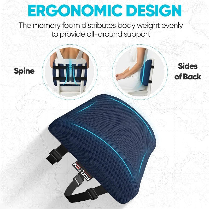 Lumbar Support Cushion Back Support for Office Chair and Car Seat Back Rest for Gaming Chair Memory Foam Pillow Desk Chair Cushion Breathable Washable Cover Adjustable Straps