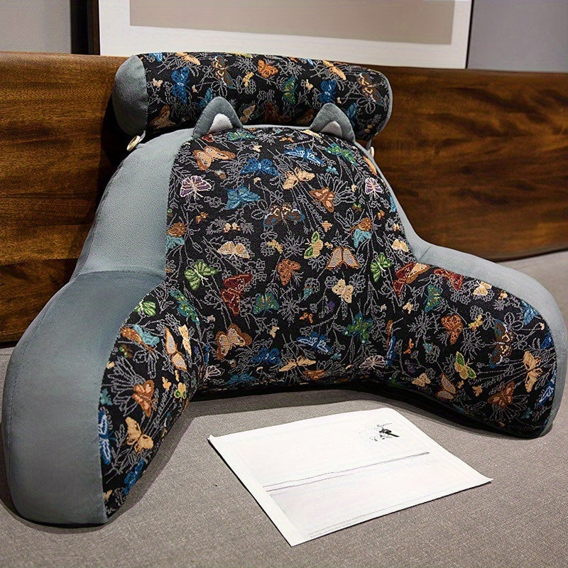 1pc Boho Style Butterfly-Patterned Lumbar Support Pillow - Multi-Color, Ergonomic Back Cushion for Sofa, Bed, and Office Rest, Hand Washable Polyester, All-Season Comfort with Zipper Closure, Decorative Backrest | Butterfly Pattern | Zippered Cover, Cute