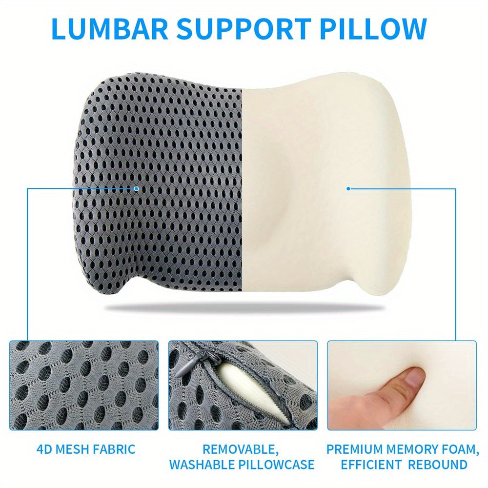 2pcs:(1 Seat Pad + 1 Lumbar Support Pillow) Memory Foam Seat Cushion & Lumbar Support Pillow Set - Ergonomic Office Chair Cushion for Back, Car Seat, Wheelchair, Gaming Chair - Breathable & Machine Washable Cover