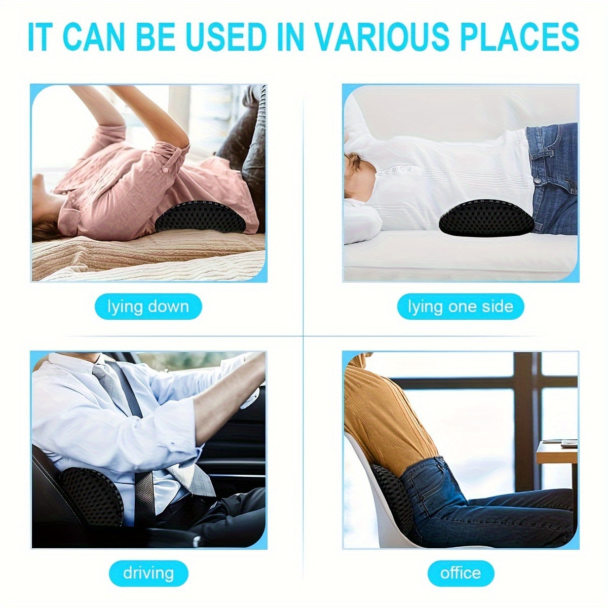 1pc Ergonomic Lumbar Support Pillow, Black with Textured Surface, Lightweight, Machine Washable, Ideal for Car Seats, Office Chairs, Lounge Chairs & Beds, Back Design|Machine Washable Cover, Lumbar Support Pillow