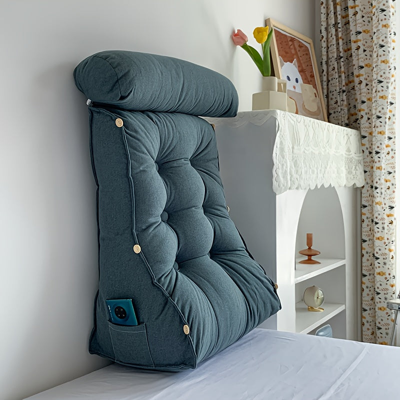 Ergonomic Arc Lumbar Support Pillow - Blue 100% Polyester Machine-Washable Cushion for Bed, Chair & Posture Correction, Multi-Use Home Office & Bedroom Back Relief