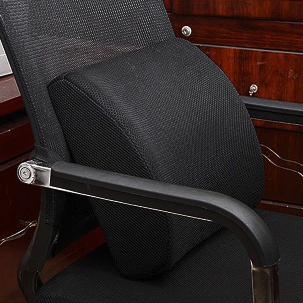 1pc Ergonomic Lumbar Support Cushion, Polyester Knit Fabric Chair Back Pillow, Machine Washable, Black, Chair Cushion Pad