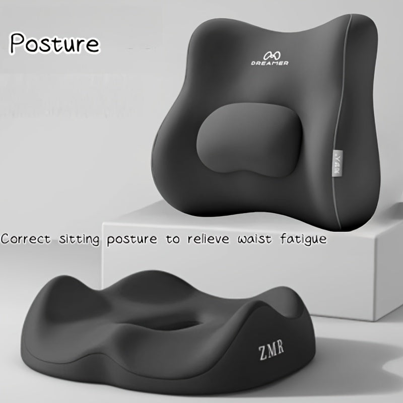 1pc ZMR All-in-one Deluxe Office & Study Lumbar Support Backrest, High Elasticity Memory Foam, Breathable & Comfortable, Ergonomic Design for Ergonomic Support, Relief from Back Pain, Ergonomic Seat Pad | Minimalist Backrest | Ergonomic Design
