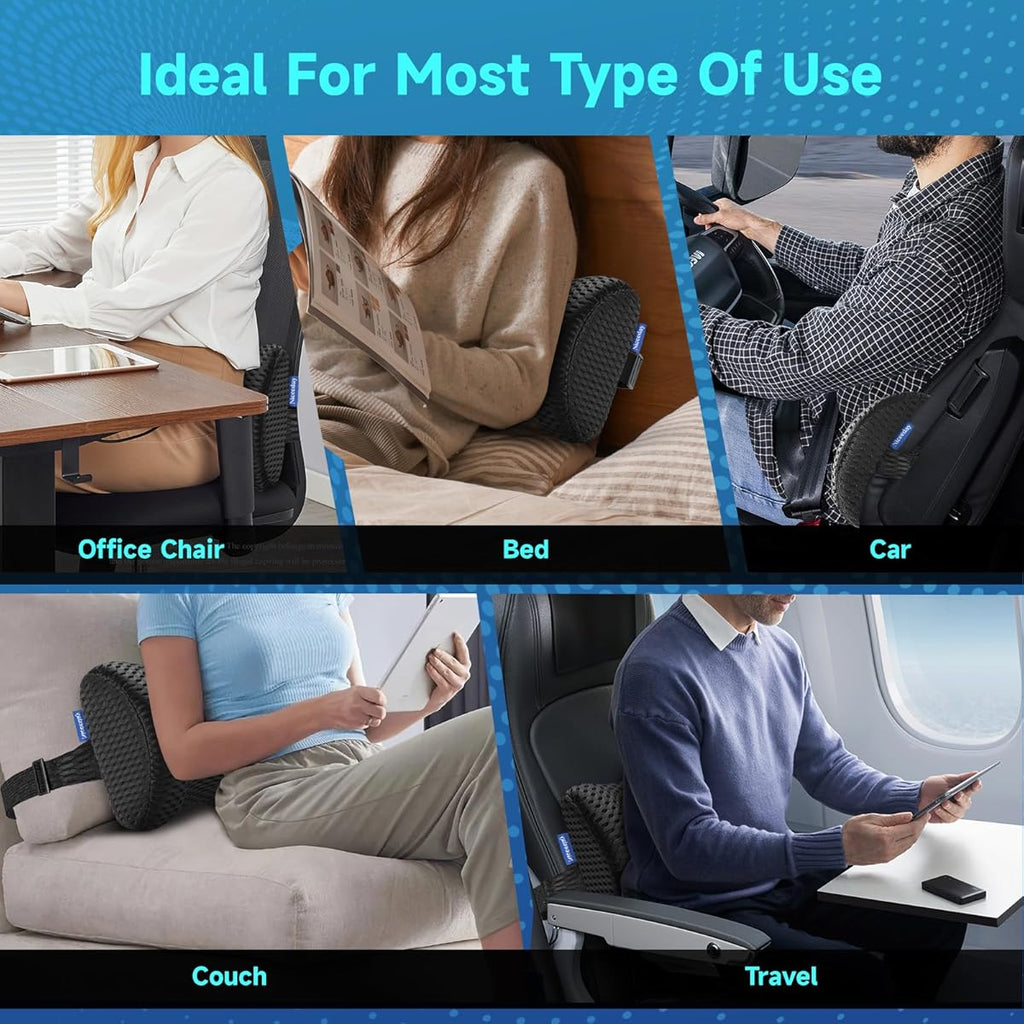 Ergonomic Lumbar Support Pillow for Office Chair & Car Back Support - Cushion with Adjustable Straps, Lower Back Relief, Black, Hand Wash Only, Ideal for Gaming & Desk Chairs, Backrest Pillow, Comfortable Seating, Contoured Design, Durable Construction