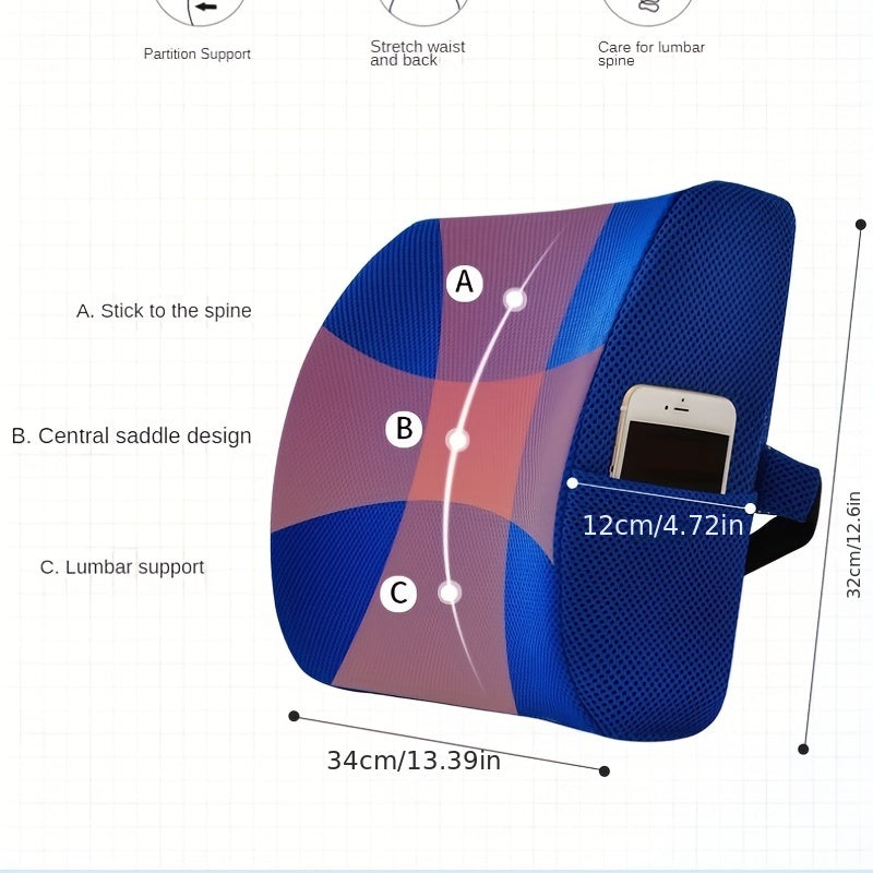 Ergonomic Lumbar Support Pillow for Office Chair and Car Seat - Versatile Lower Back Cushion, Breathable Polyester Cover, Blue, Posture Improvement | Contoured Lumbar Pillow | Medium Firm Pillow, Seat Cushion