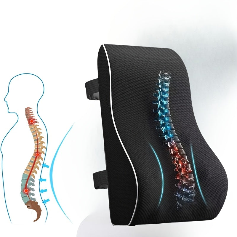 Ergonomic Lumbar Support Cushion with Memory Foam, Breathable 3D Mesh, for Car Seats, Office Chairs, Wheelchairs & Recliners - Lightweight, Removable Cover, Medium Soft Firmness, Back Ergonomic Support|Breathable Cushion|Removable Cover Cushion