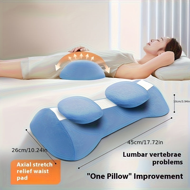 Ergonomic 3D Contoured Lumbar Support Pillow - Removable Washable Magnetic Cover with Heat Relax, Dual Use for Office Chair & Bed, White Geometric Design, No Power Needed