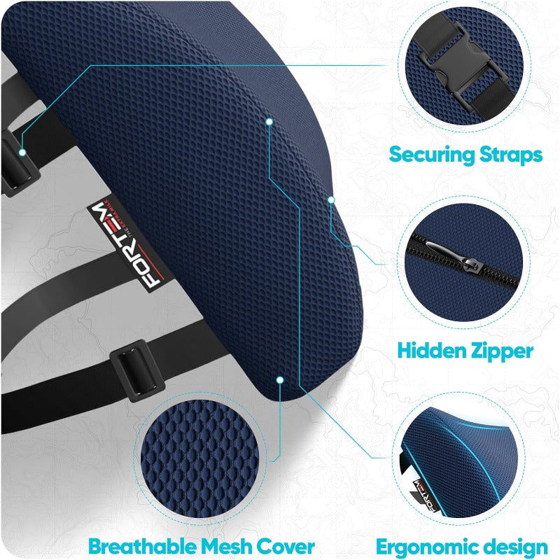 Lumbar Support Cushion Back Support for Office Chair and Car Seat Back Rest for Gaming Chair Memory Foam Pillow Desk Chair Cushion Breathable Washable Cover Adjustable Straps