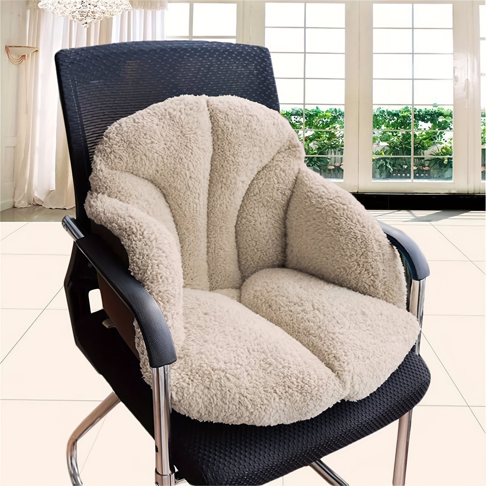 Chair cushion, office desk cushion, warm and comfortable one-piece cushion, backrest cushion, lumbar backrest support, winter plush cushion suitable for home office chairs and car seats