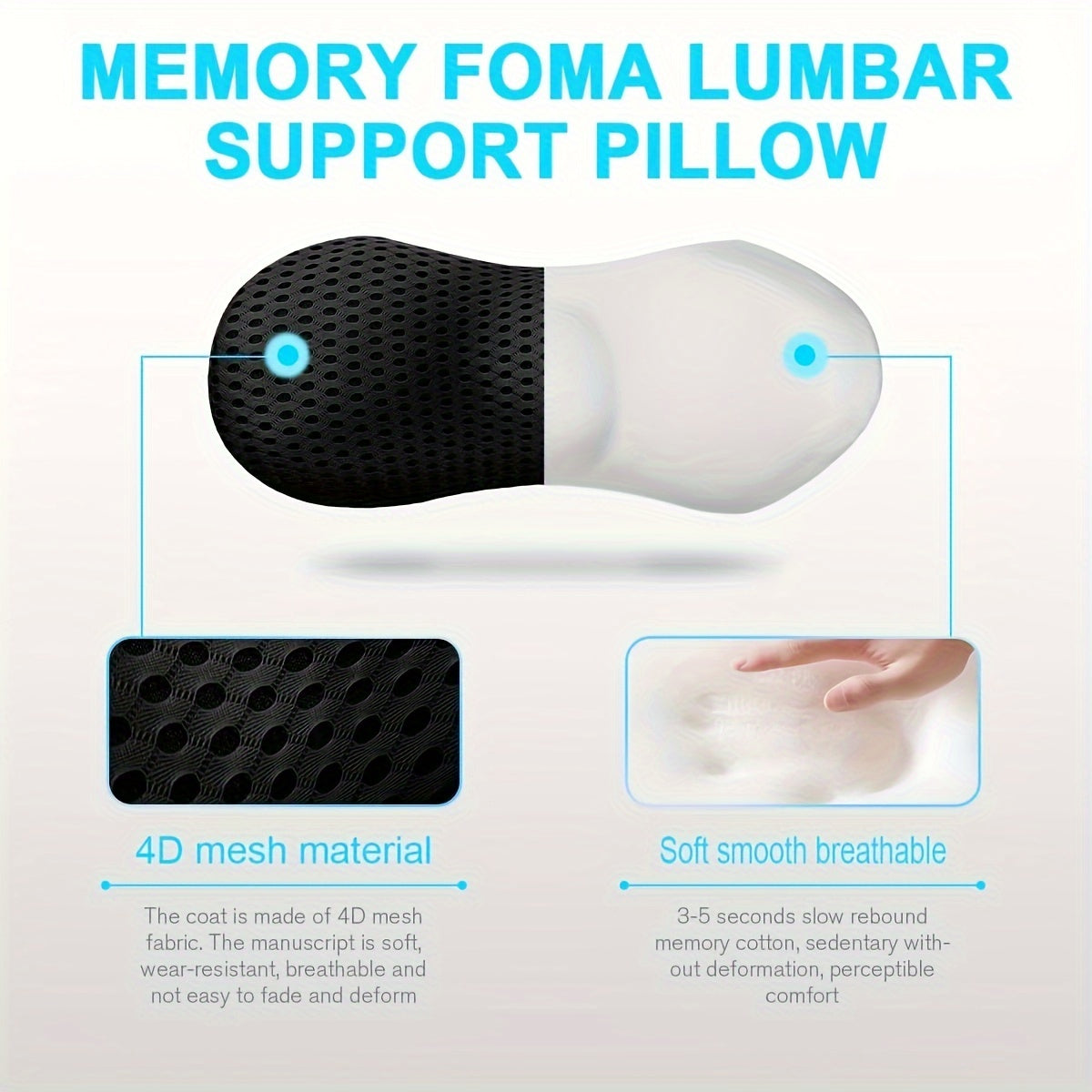 1pc Ergonomic Lumbar Support Pillow, Black with Textured Surface, Lightweight, Machine Washable, Ideal for Car Seats, Office Chairs, Lounge Chairs & Beds, Back Design|Machine Washable Cover, Lumbar Support Pillow